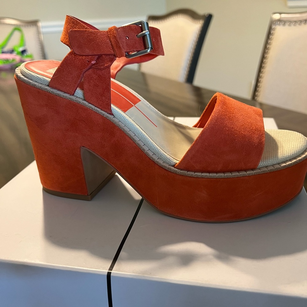 Dolce Vita Elly Persimmon Suede Bold Orange Platform Heels